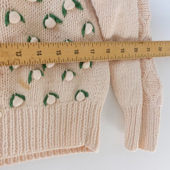 VINTAGE Orvis Sweater Medium Cream Fisherman Cable Knit Floral Grandmacore 90s - Picture 5 of 16